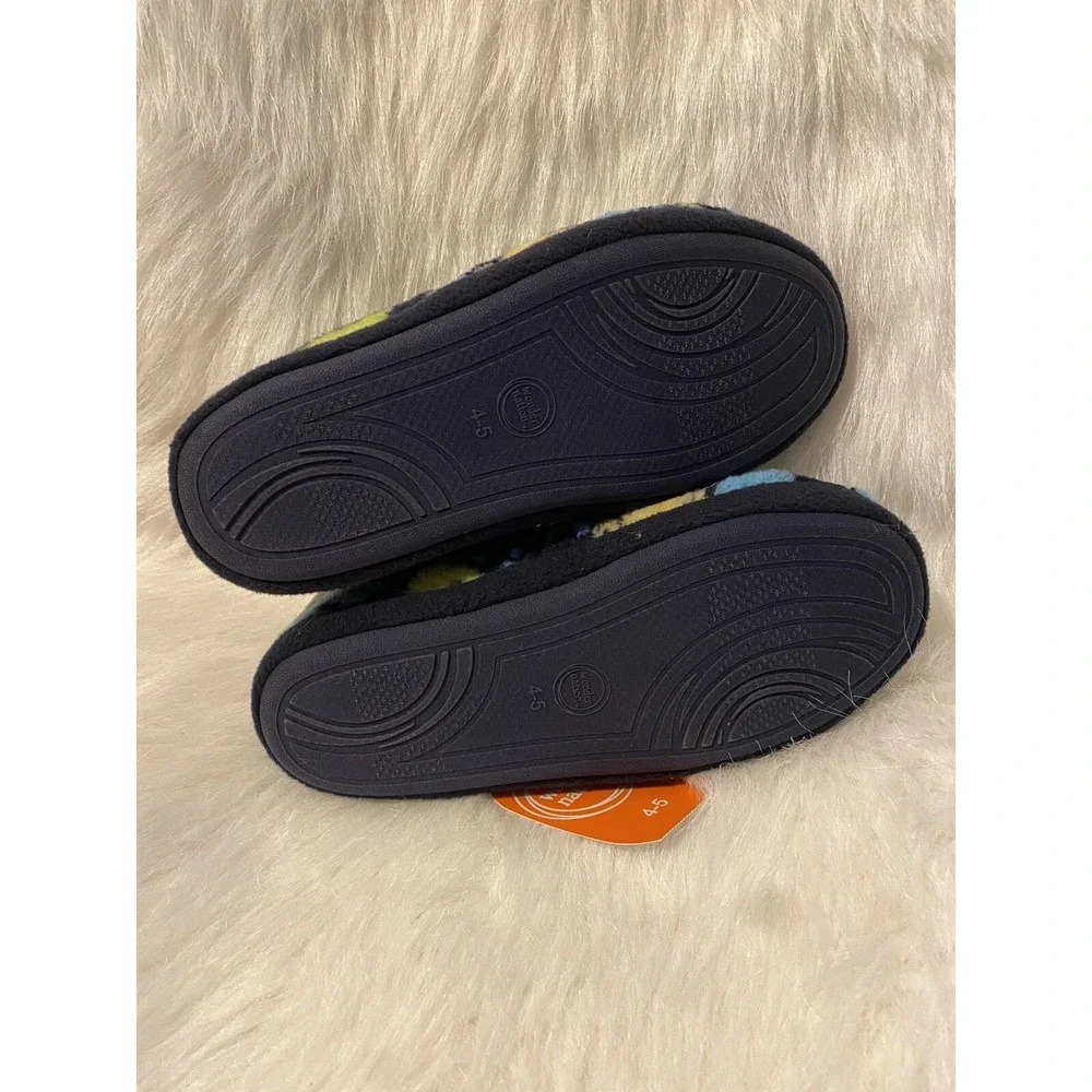 Wonder Nation Slippers Big Boys Size 4-5 Blue Forest Animals Slip‎ On Shoes